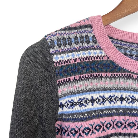 Talbots Petites SP Gray Pink Fair Isle Knit Casual Sweater Soft Lambswool Blend - Picture 6 of 7